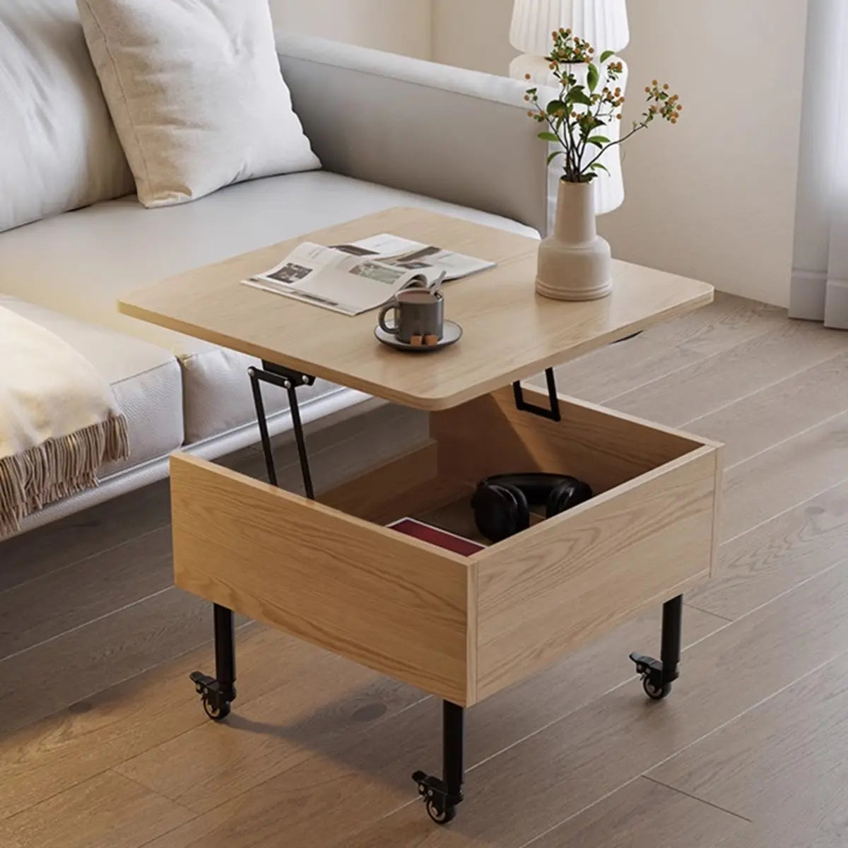 Avocado Green Square Wood Storage Coffee Table — Black