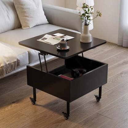 Avocado Green Square Wood Storage Coffee Table — Wood Grain Color