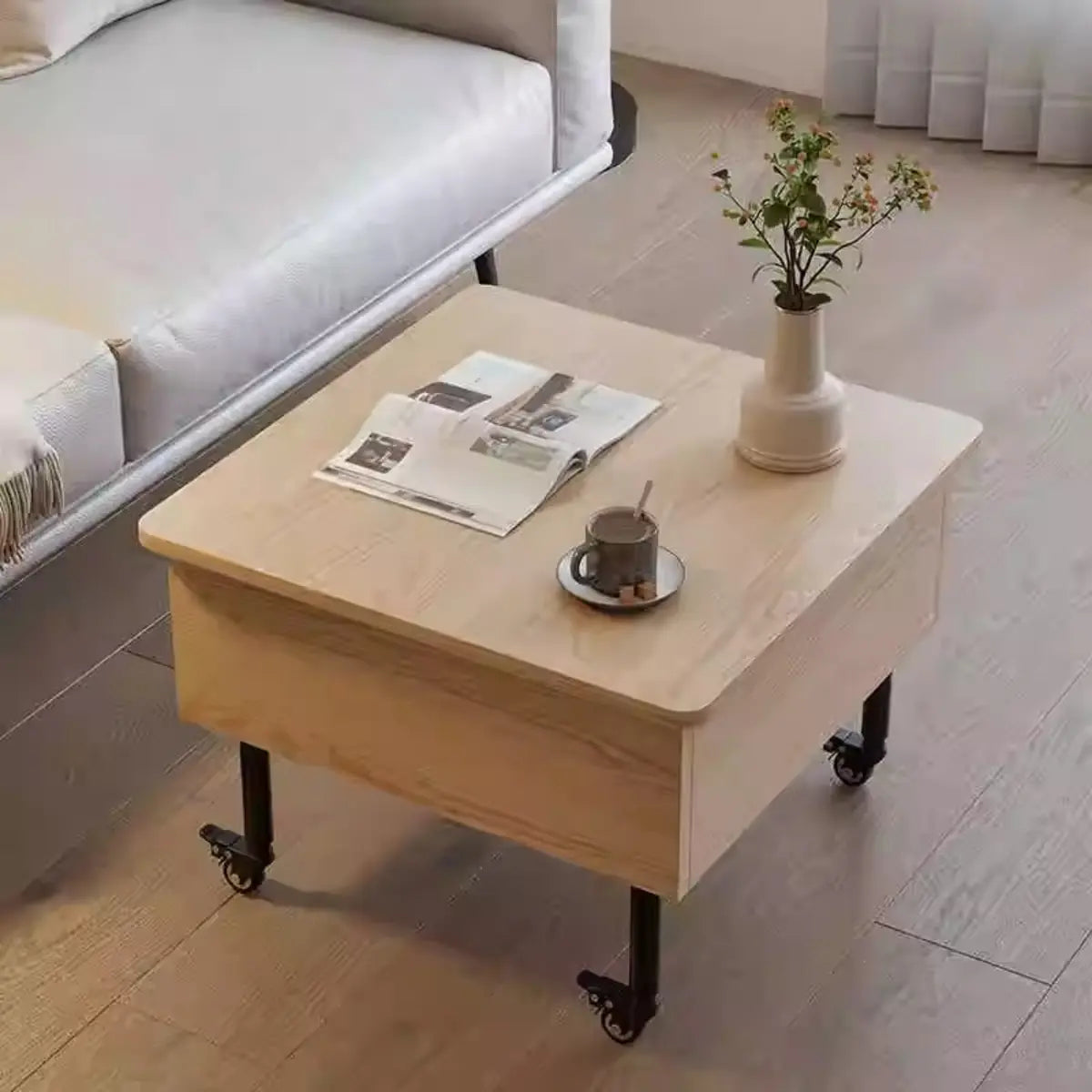 Avocado Green Square Wood Storage Coffee Table