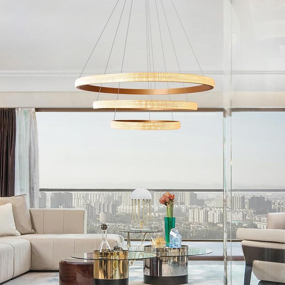 3-ring gold chandeliers, Lighom — Cool White (6000K)