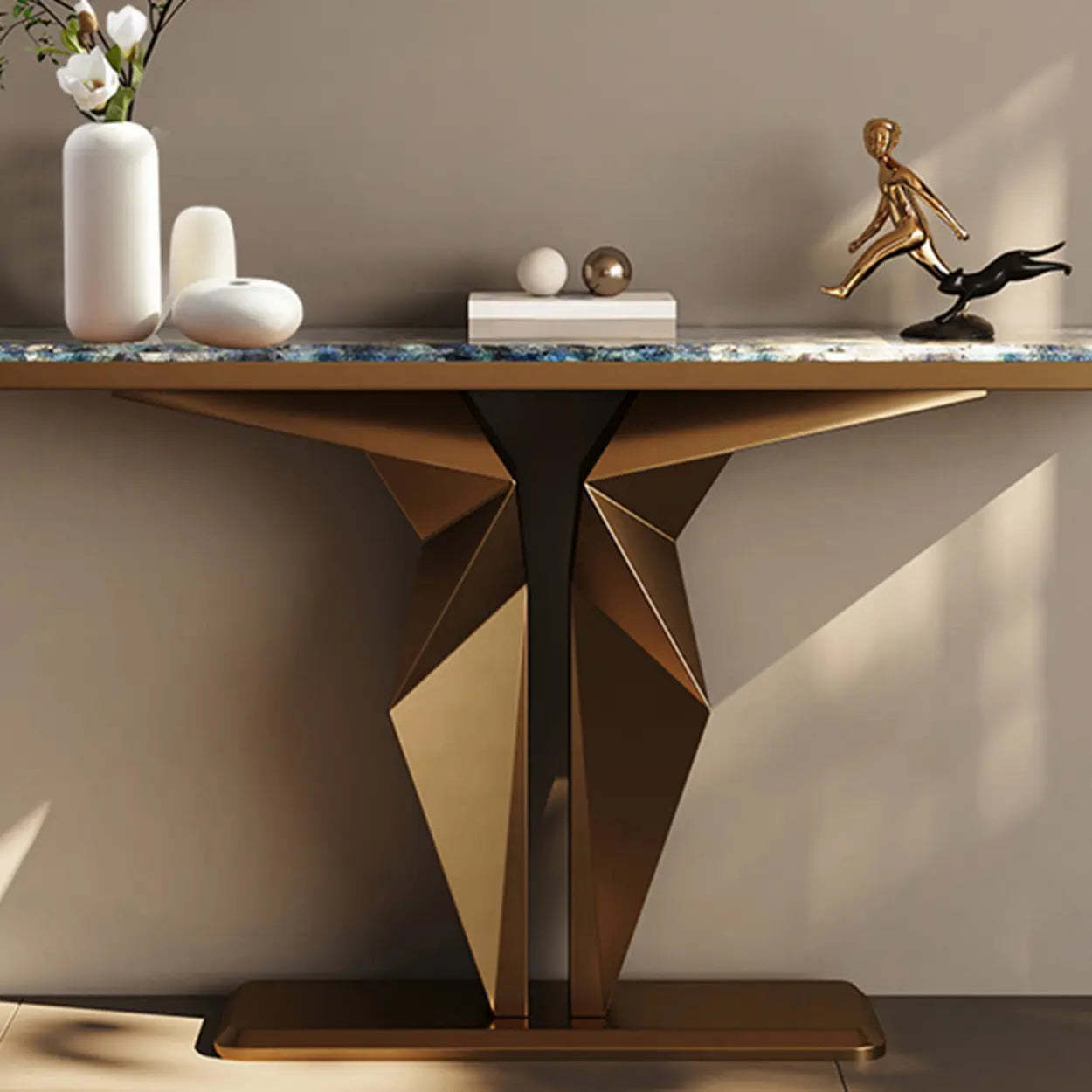 Azure Pedestal Marble Top Rectangular Console Table