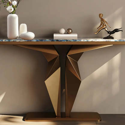 Azure Pedestal Marble Top Rectangular Console Table