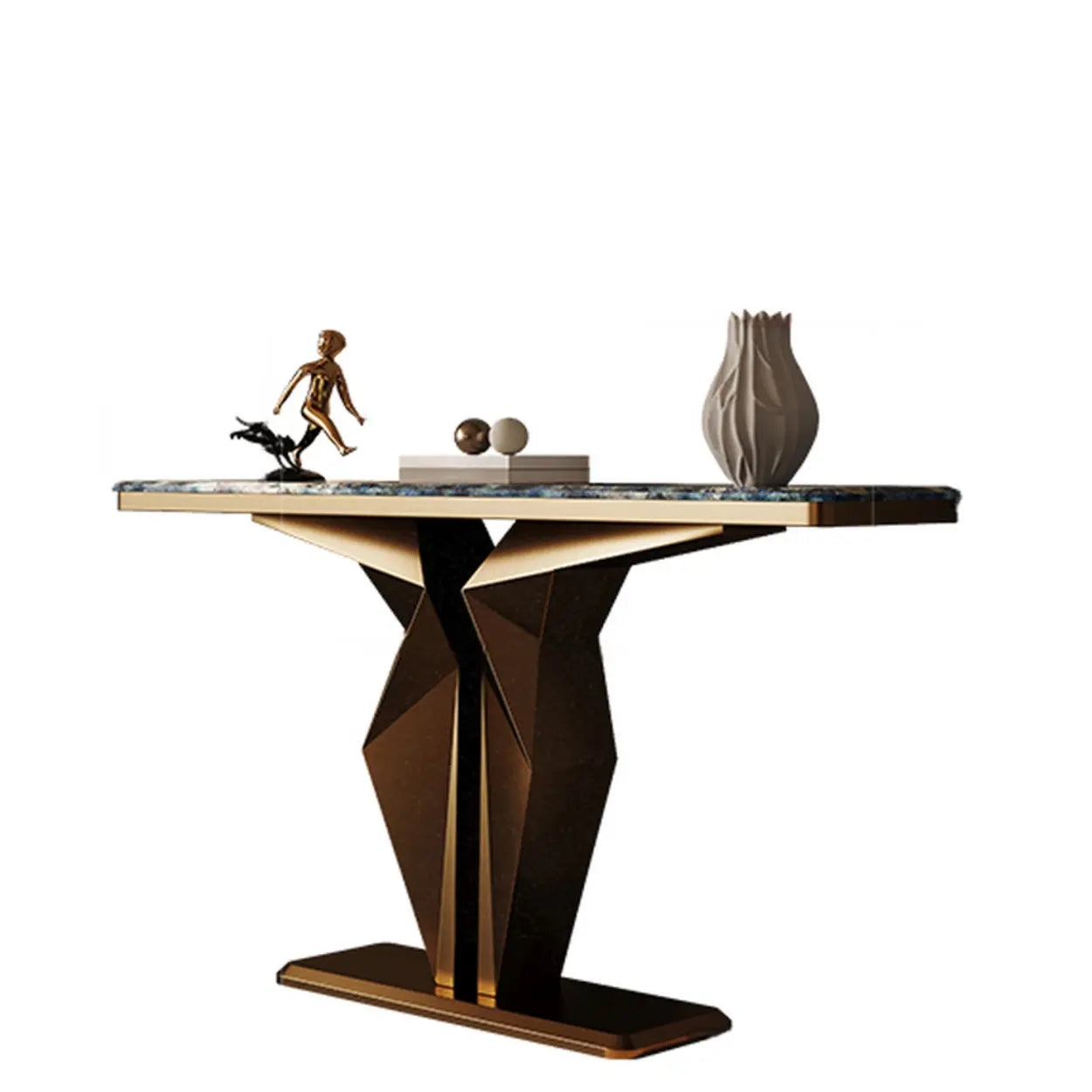 Azure Pedestal Marble Top Rectangular Console Table
