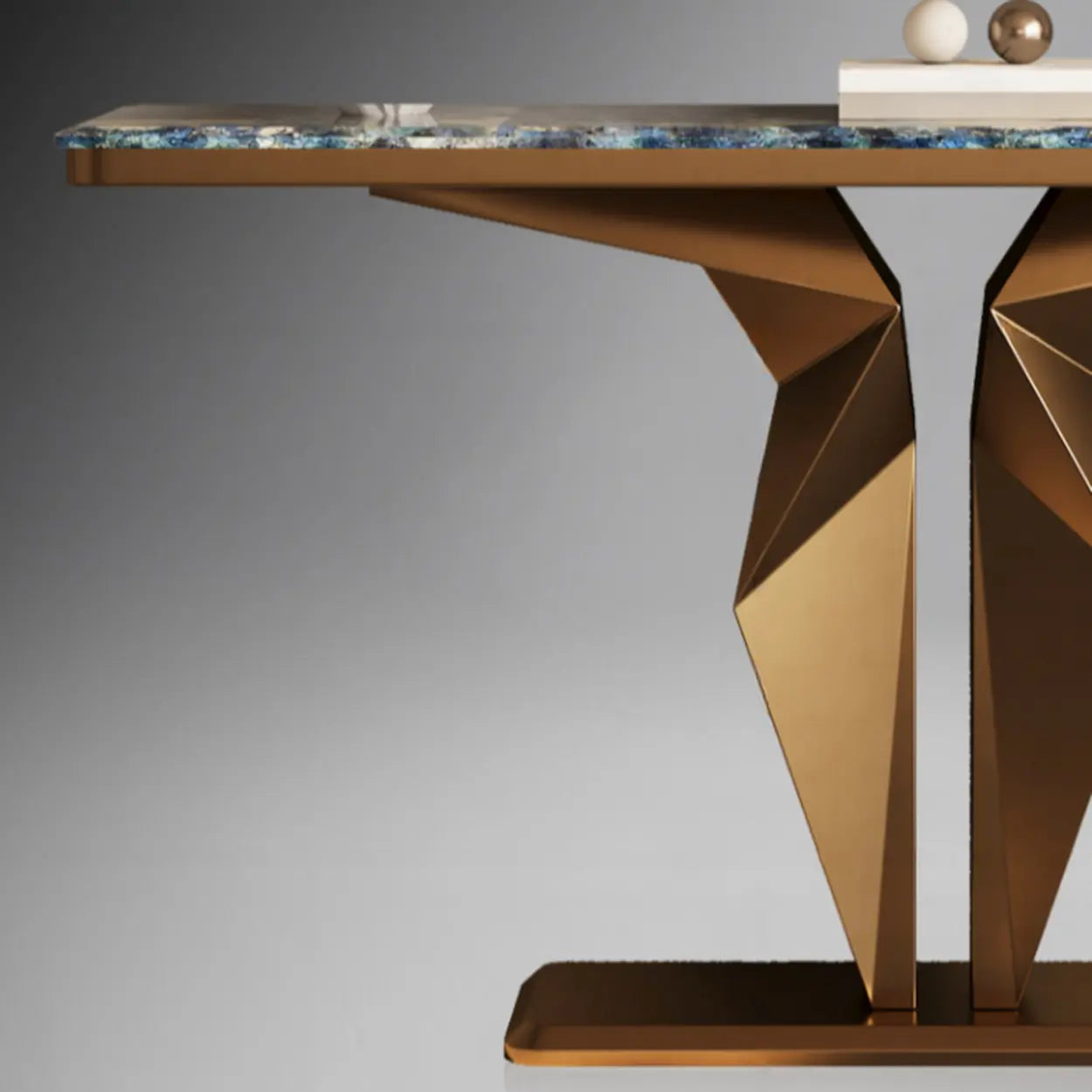 Azure Pedestal Marble Top Rectangular Console Table