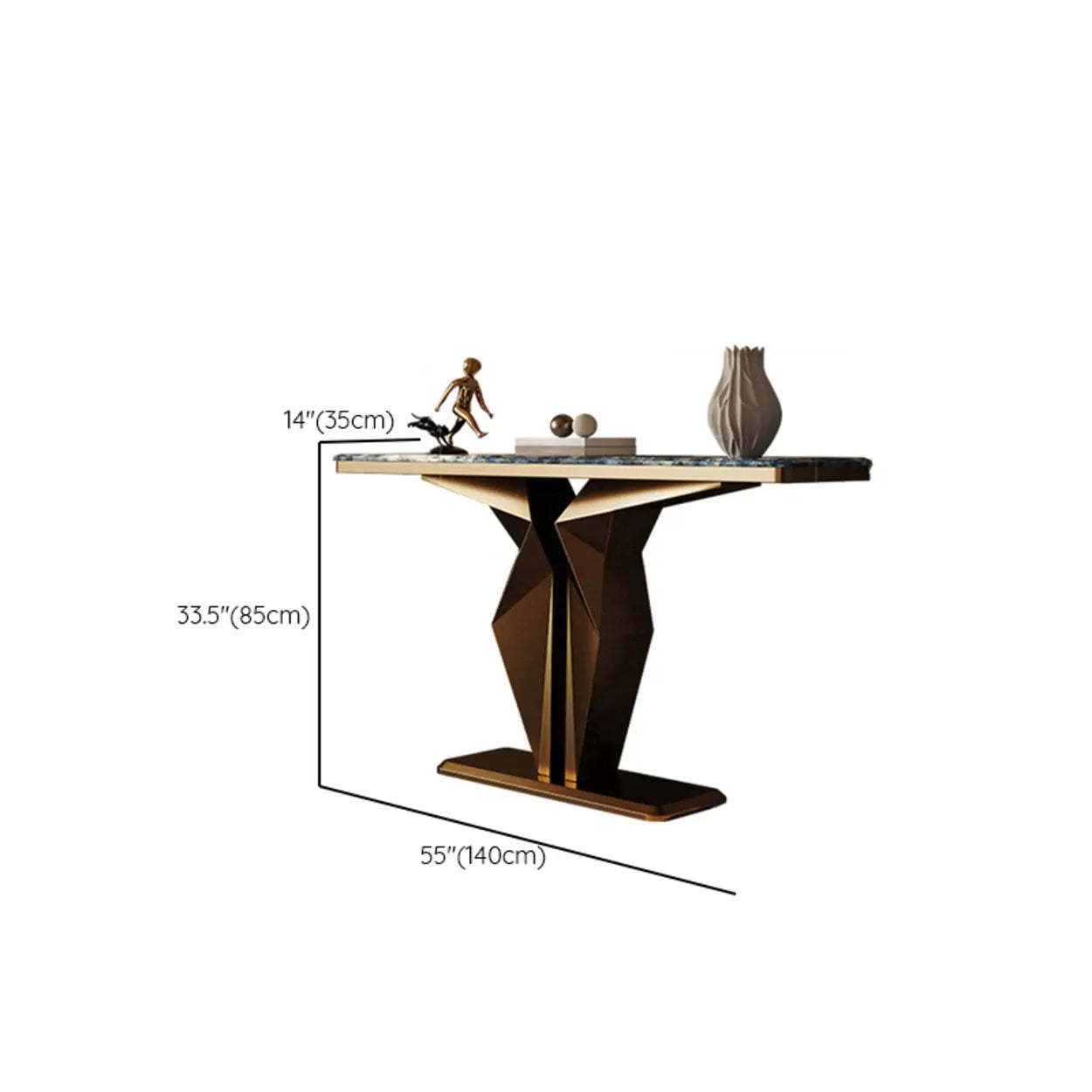 Azure Pedestal Marble Top Rectangular Console Table