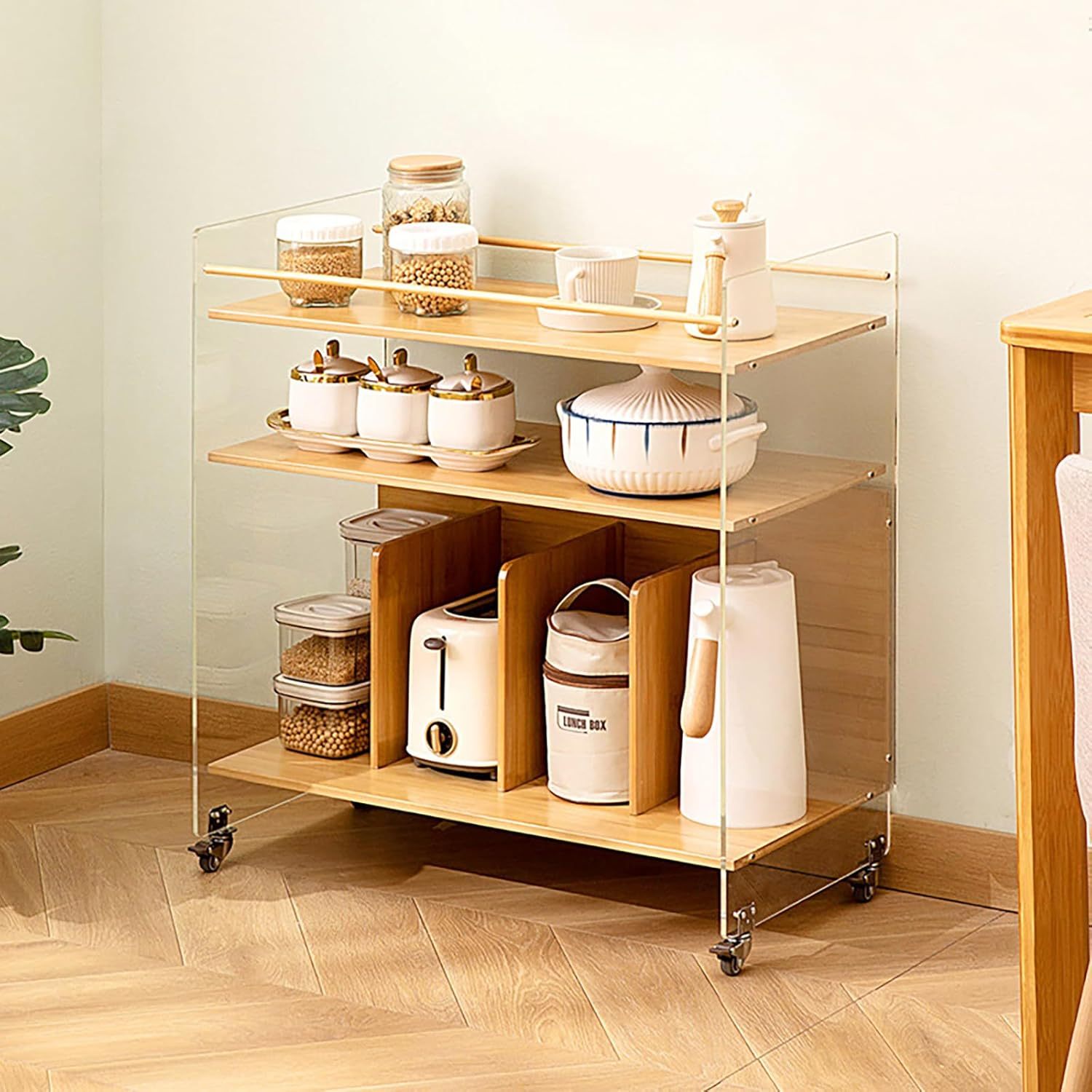 Modern Wood Acrylic Movable Side Table 3-Tier