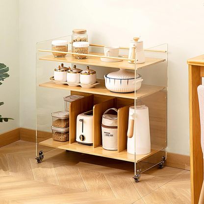 Modern Wood Acrylic Movable Side Table 3-Tier