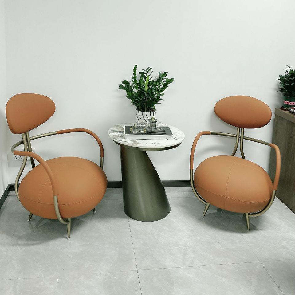 Contemporary Luxury Round Leather Steel Armless Chair