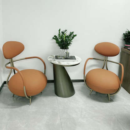 Contemporary Luxury Round Leather Steel Armless Chair