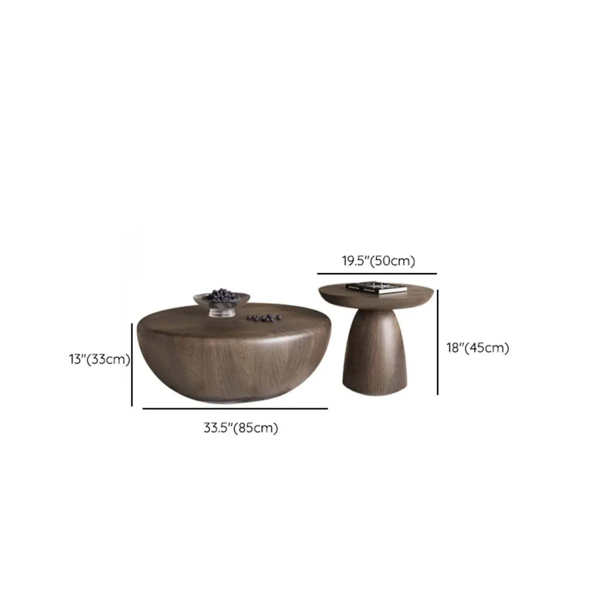 Brown Wood Bowl-Shaped Nesting Coffee Table