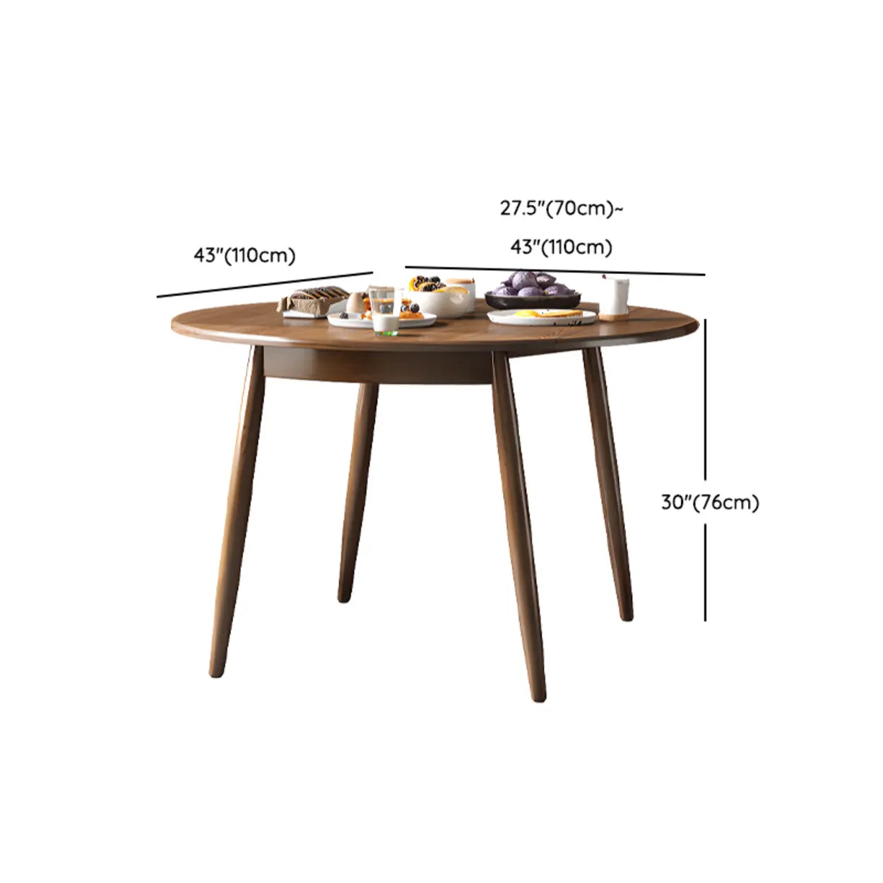 Casual Round Brown Wood Drop-Leaf Dining Table
