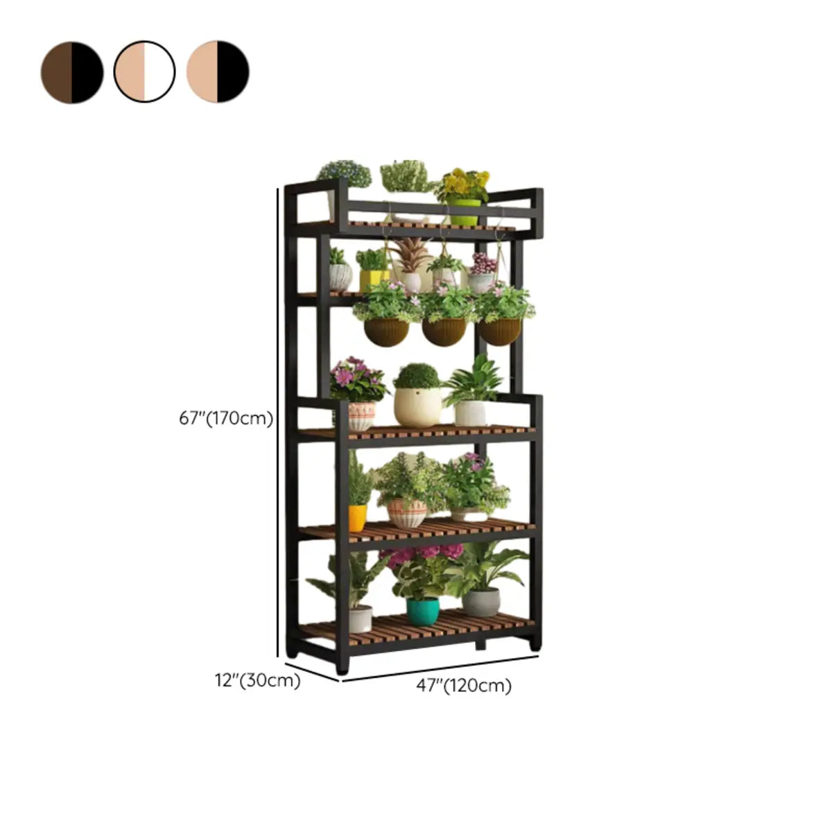 Classic Rectangle Wood Floor Metal Plant Stand Black #size