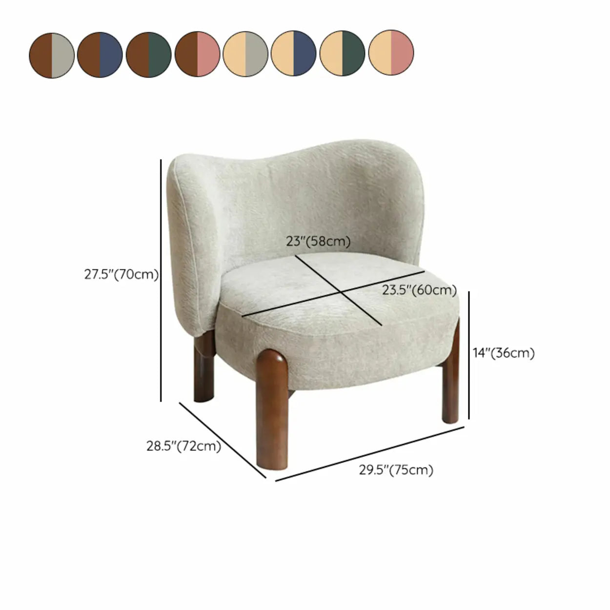Green Scratch Resistant Flannel Accent Chair with Wood Legs #size