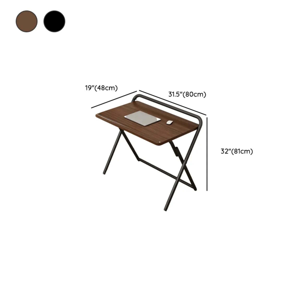 Walnut-Black Foldable Wood Small Desk