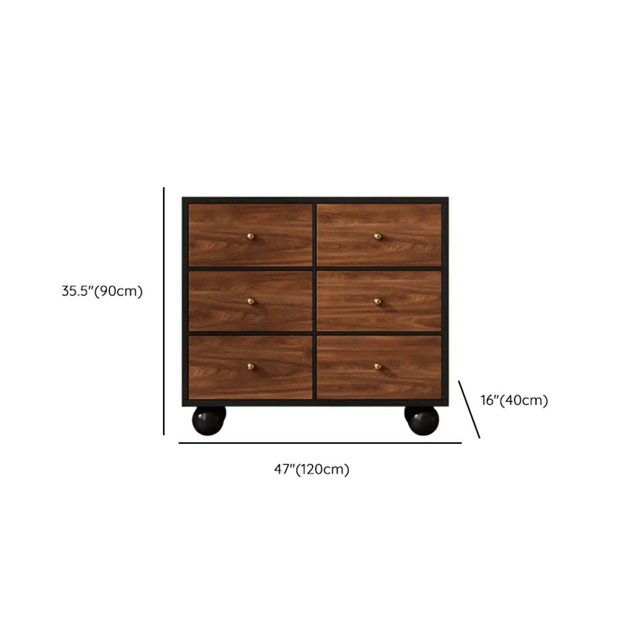 Brown Wood Metal Handle 6-Drawer Dresser