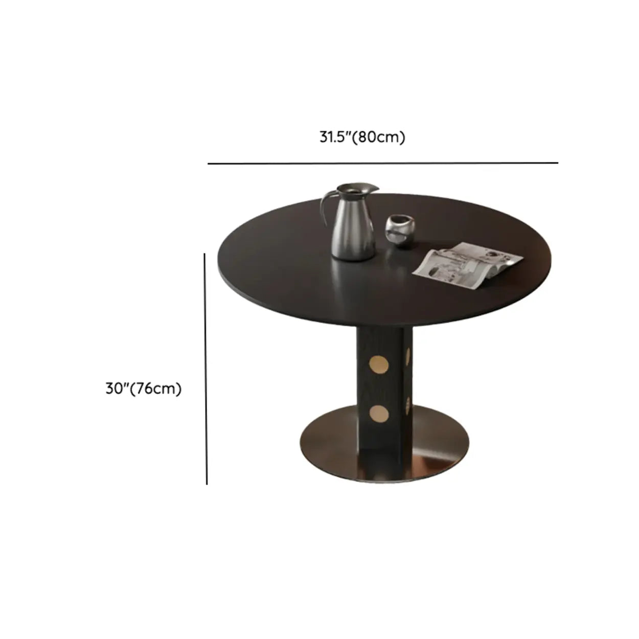 Mid-Century Round Black Wood Pedestal Dining Table