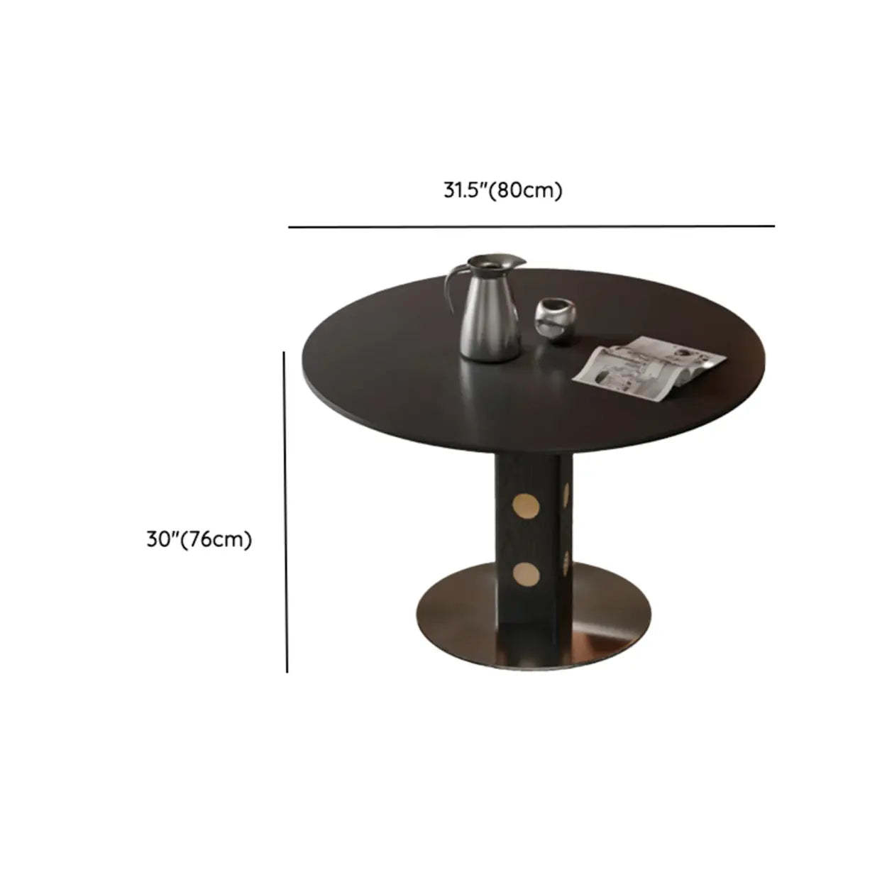 Mid-Century Round Black Wood Pedestal Dining Table