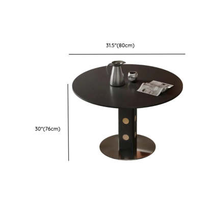 Mid-Century Round Black Wood Pedestal Dining Table