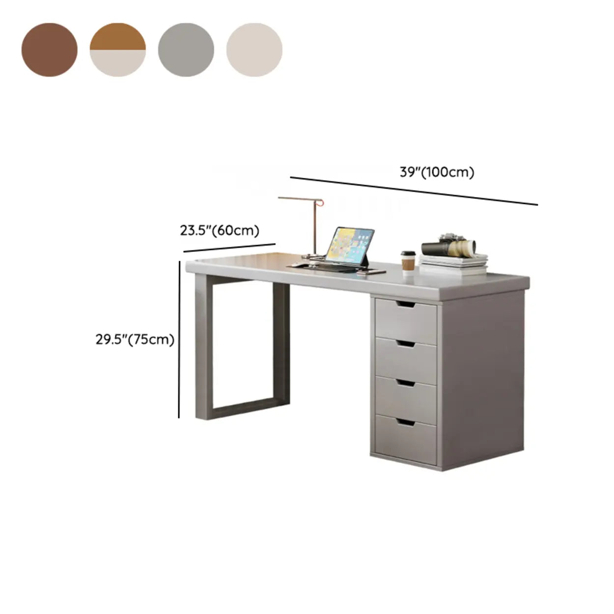 White Butcher Block Soft-Close Computer Desk — Without Chairs / Walnut