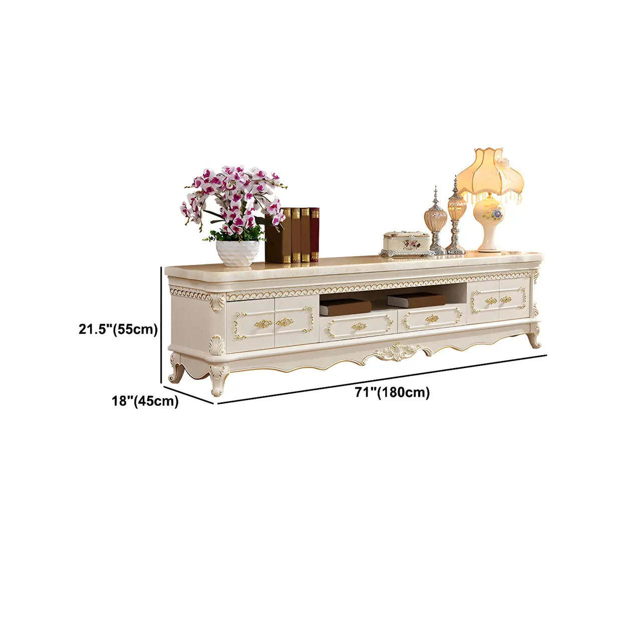 Glam Vintage White Wood TV Stand with Drawers