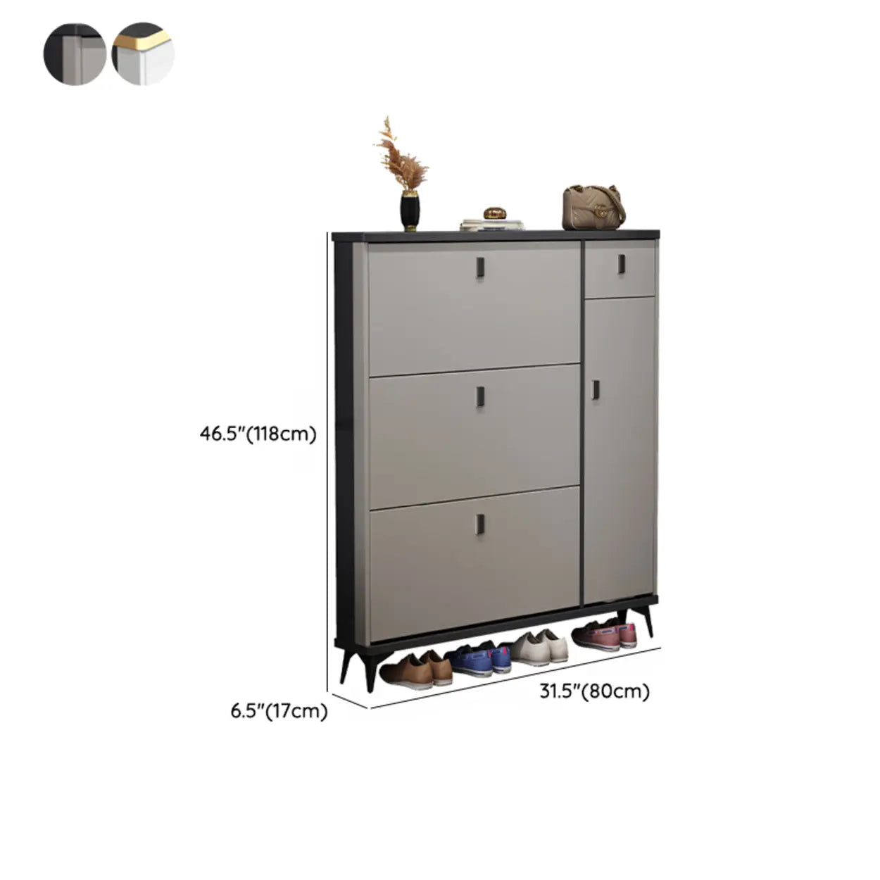 Modern Slim Tall White Wood 3-Tier Shoe Cabinet — Gold