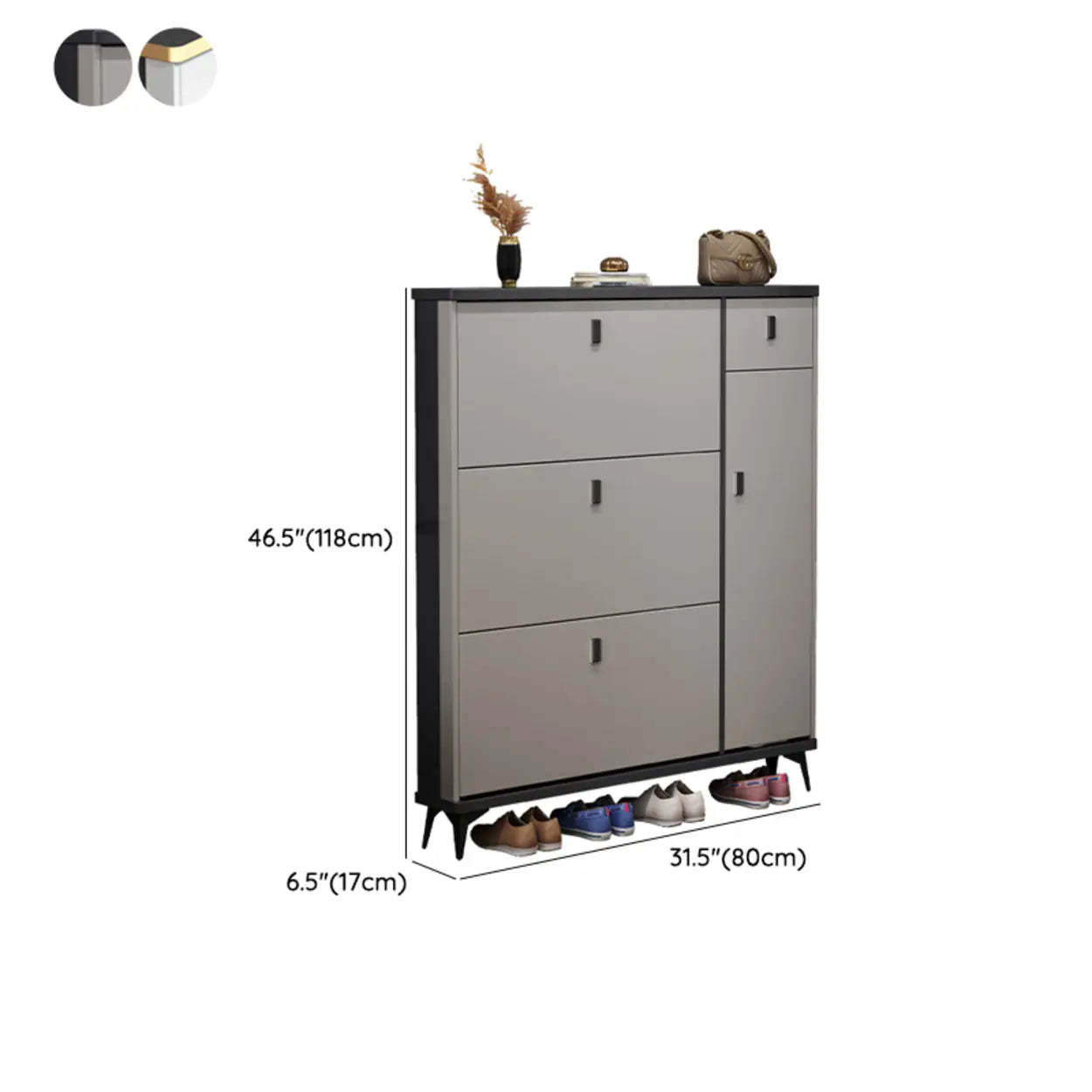 Modern Slim Tall White Wood 3-Tier Shoe Cabinet — Gold