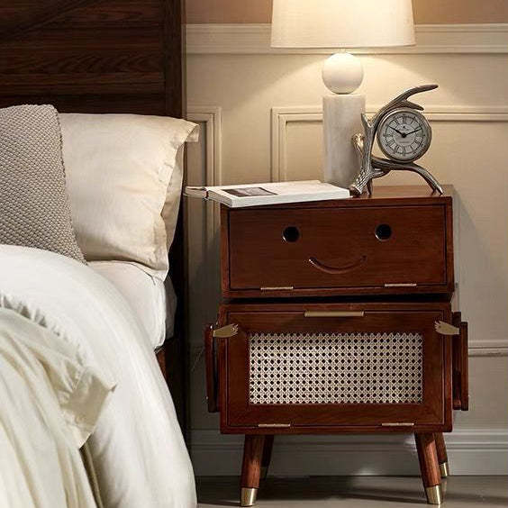Rotatable Kids Robot Ash Rattan 2-Cabinet Nightstand — Black