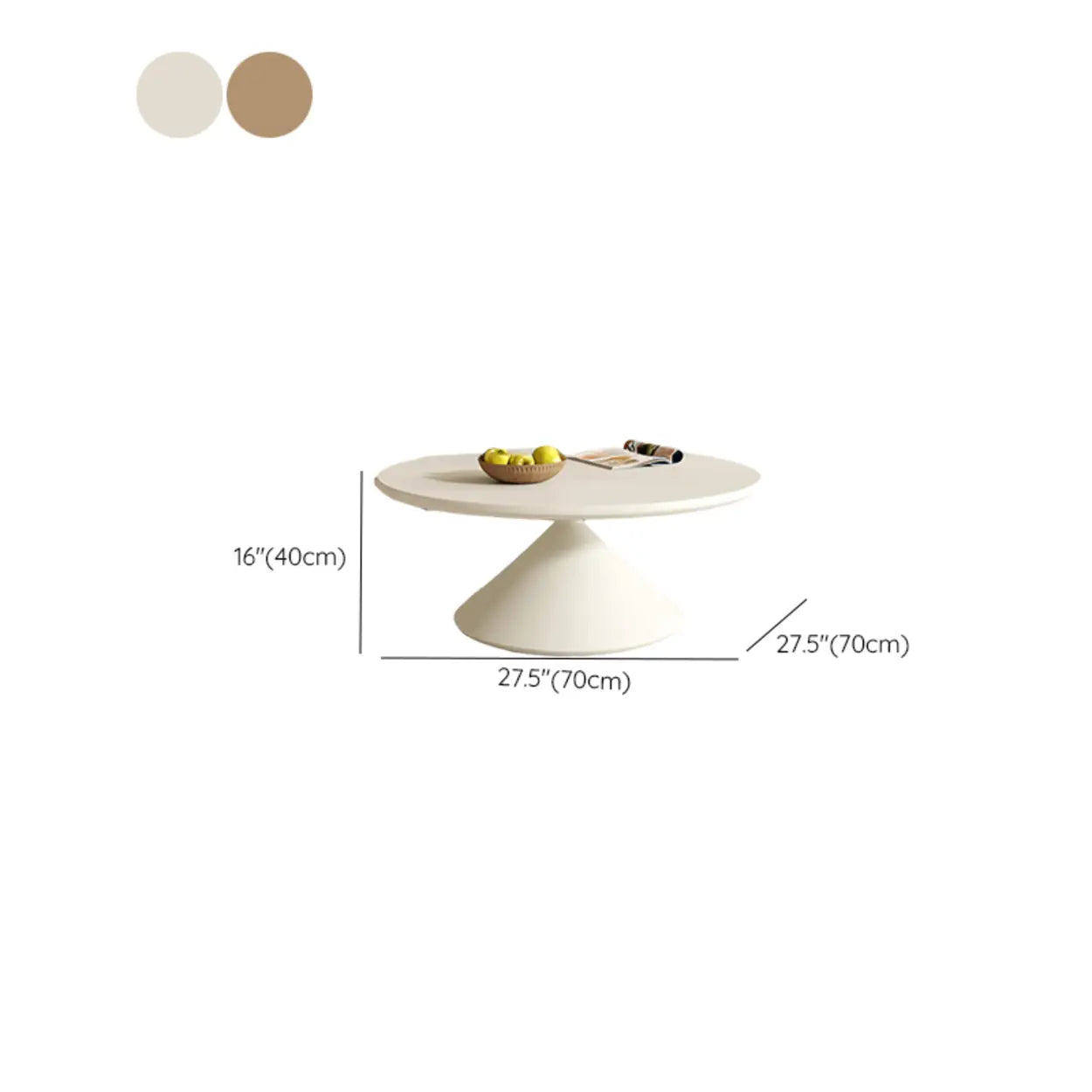 Modern Round Coffee Table Set. Wood Top & White Base #size