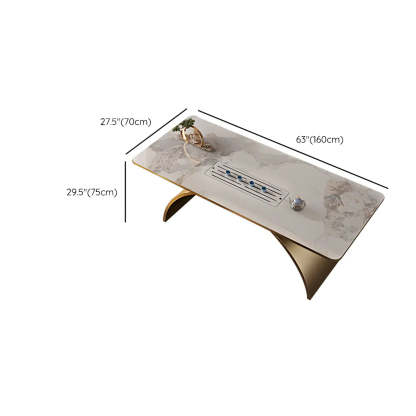 Elegant White-Gold Stone Steel-Base Long Writing Desk