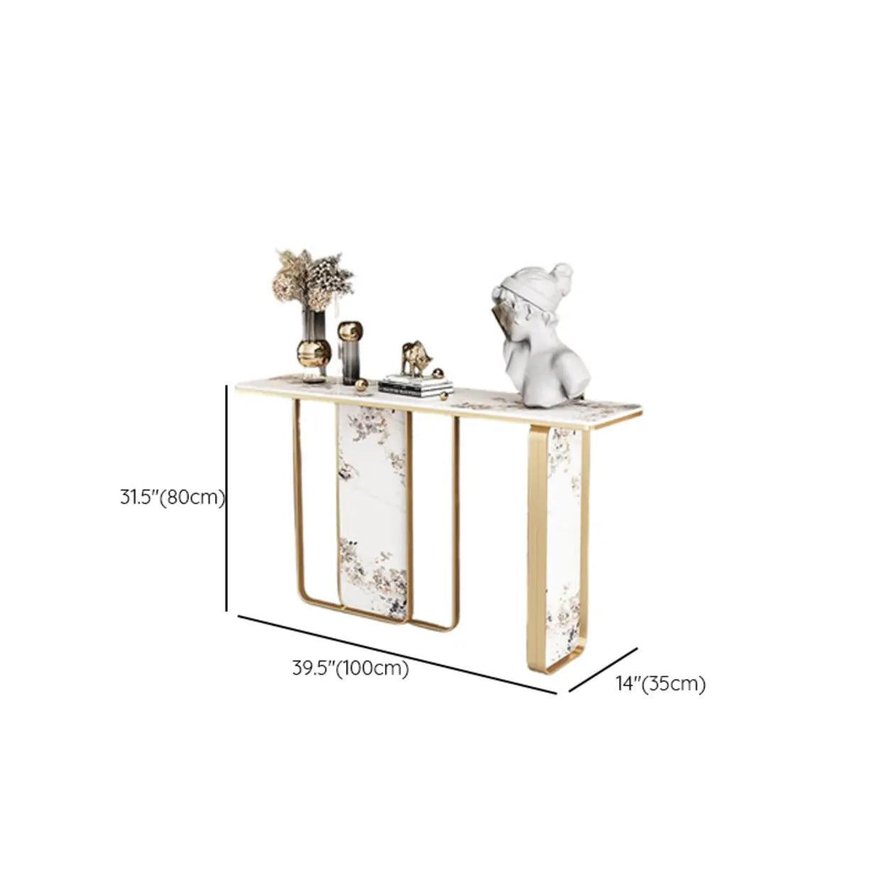 Decorative Geometric Stone Top and Gold Console Table