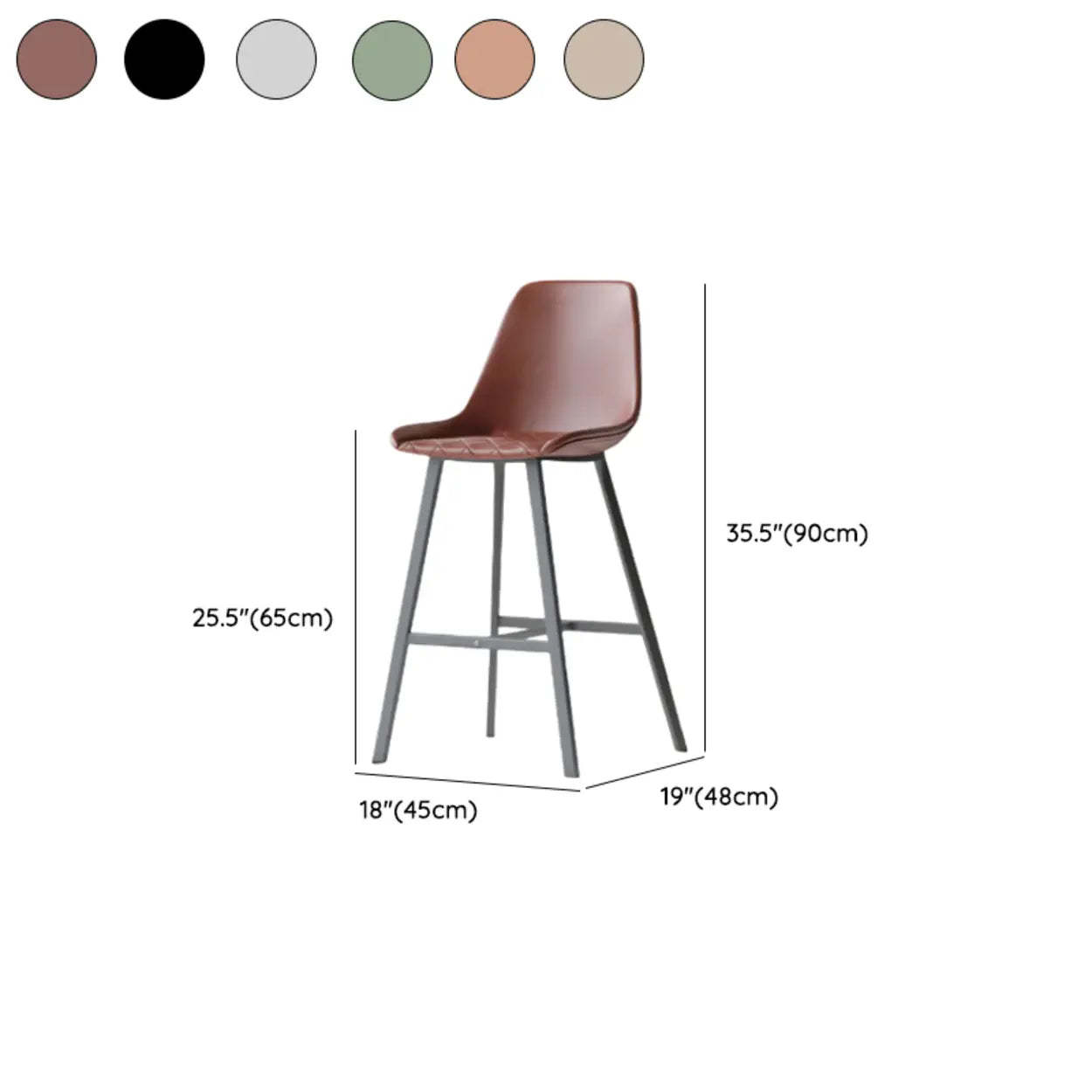 Modern Leather Counter Bar Stool with High Back