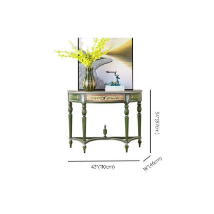Decorative Half-Moon Floral Green Console Table with Storage
