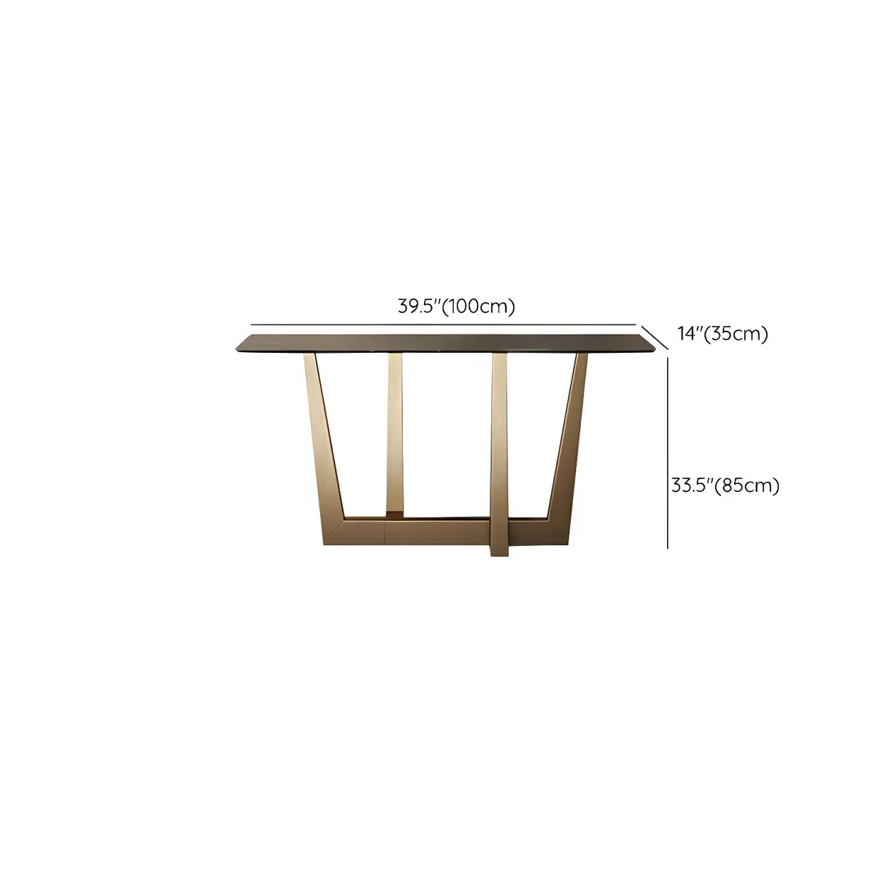 Sleek Black Stone Top Gold Abstract Console Table