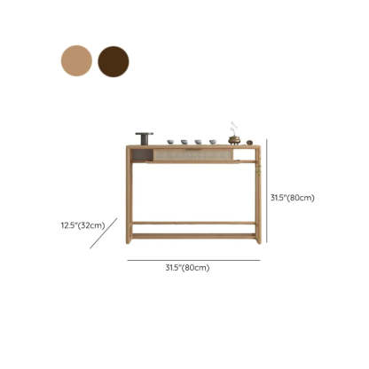 Natural Wood Rattan Insert Display Console Table — Walnut