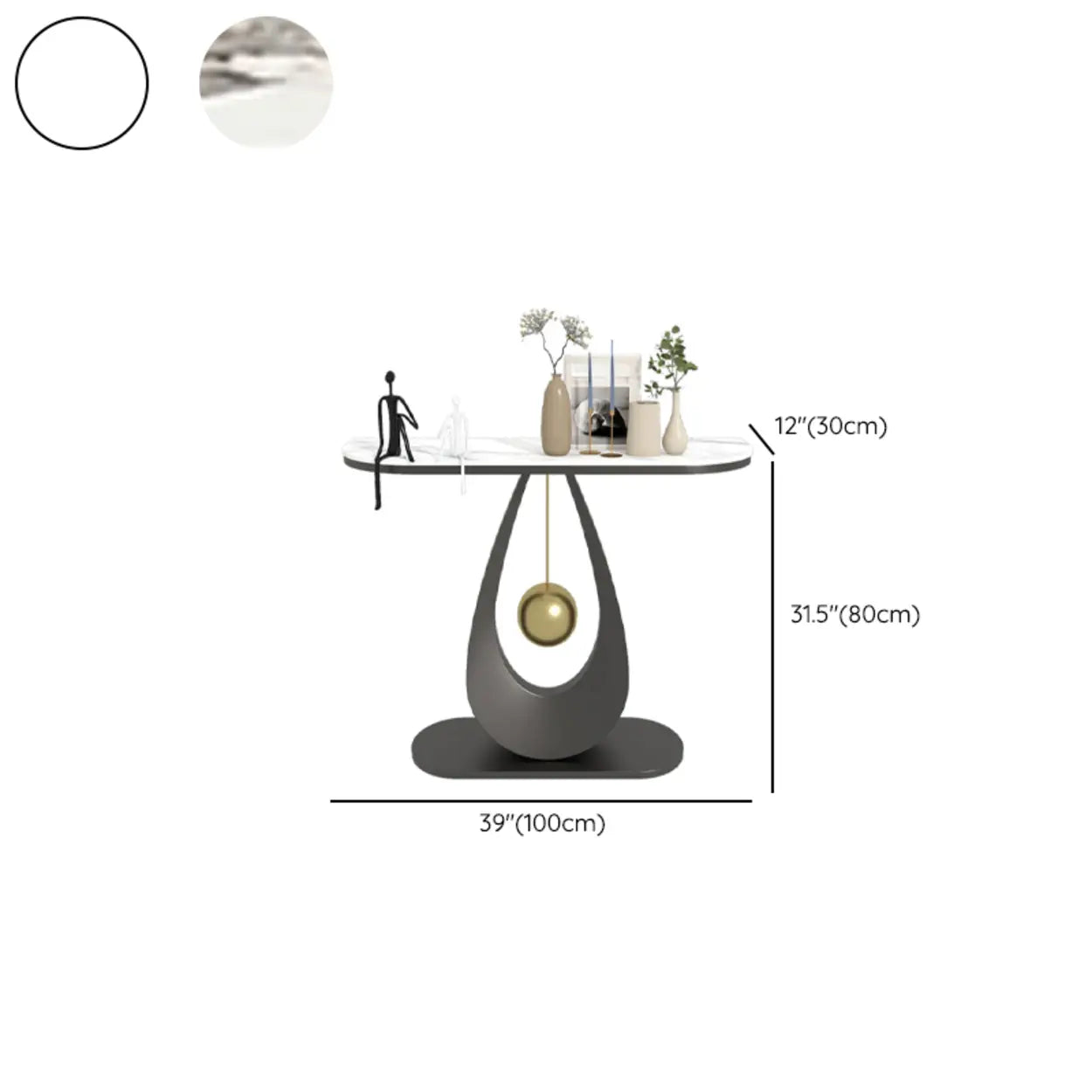 Demilune Sintered Stone Metal Abstract Console Table