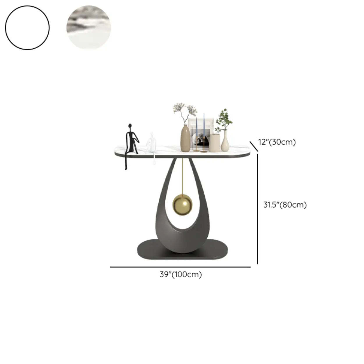 Demilune Sintered Stone Metal Abstract Console Table