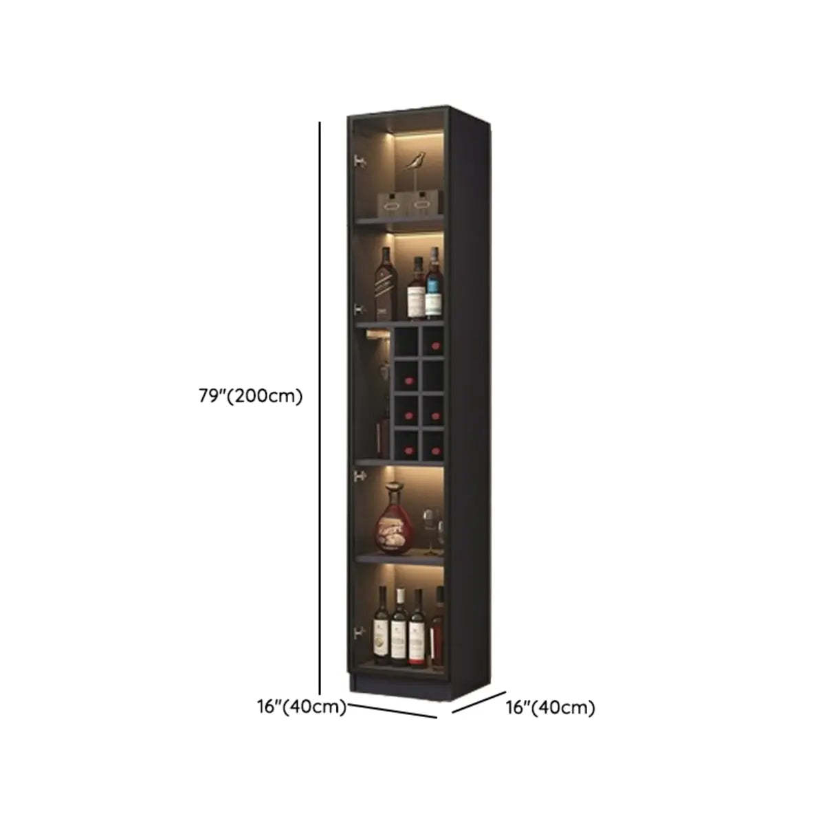 Elegant Black Wood LED Wine Cabinet with Glass Door