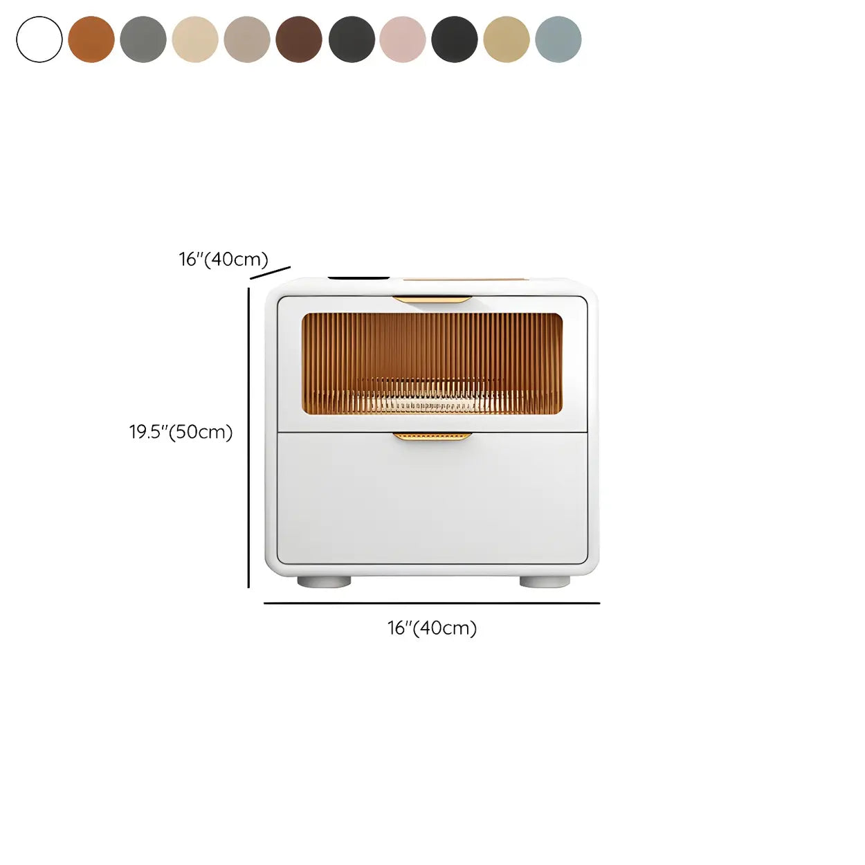Rounded Wood White Leather Storage Nightstand — Khaki / 2 Piece Set