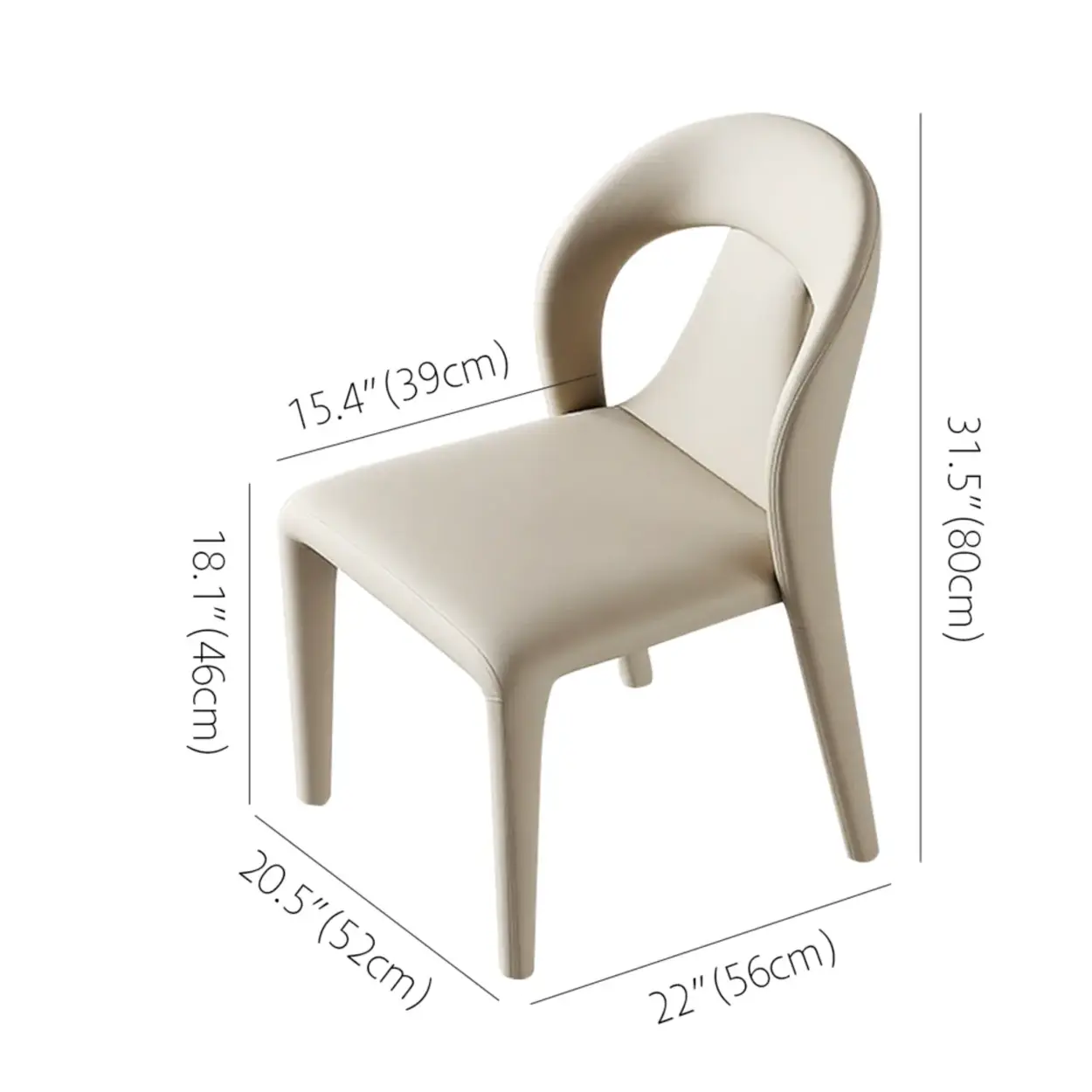 Modern Off-White Leather Curved Back Dining Chair