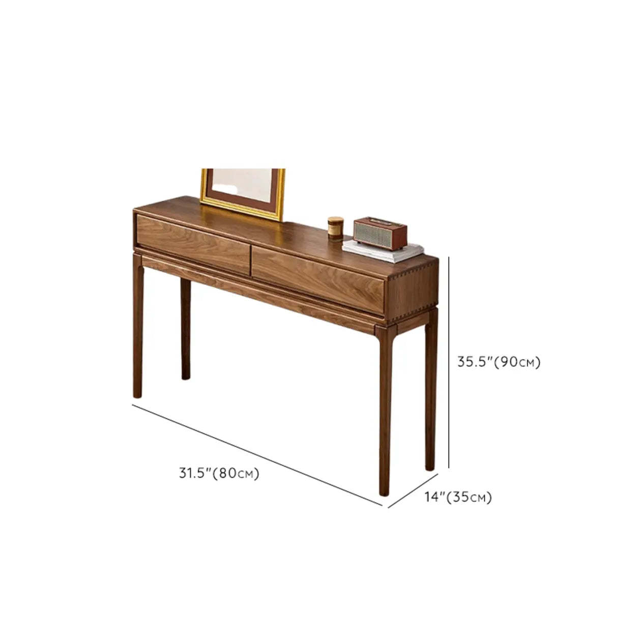 Espresso Wood Large Console Table with Drawers — Black Walnut