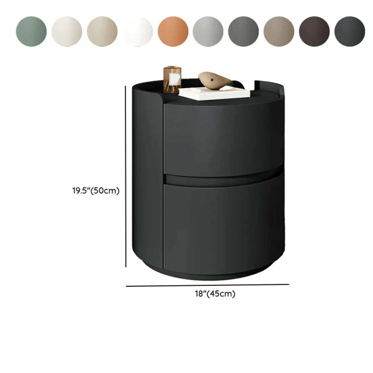 Simple Round Off-White Wood Drawer Nightstand