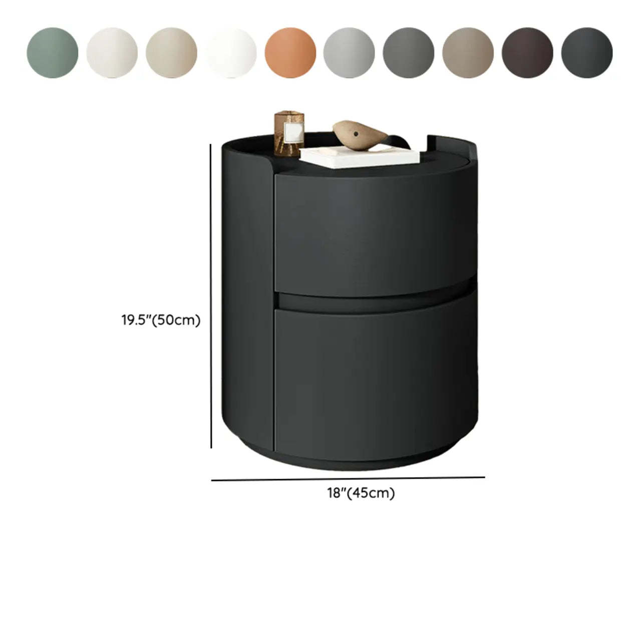 Simple Round Off-White Wood Drawer Nightstand
