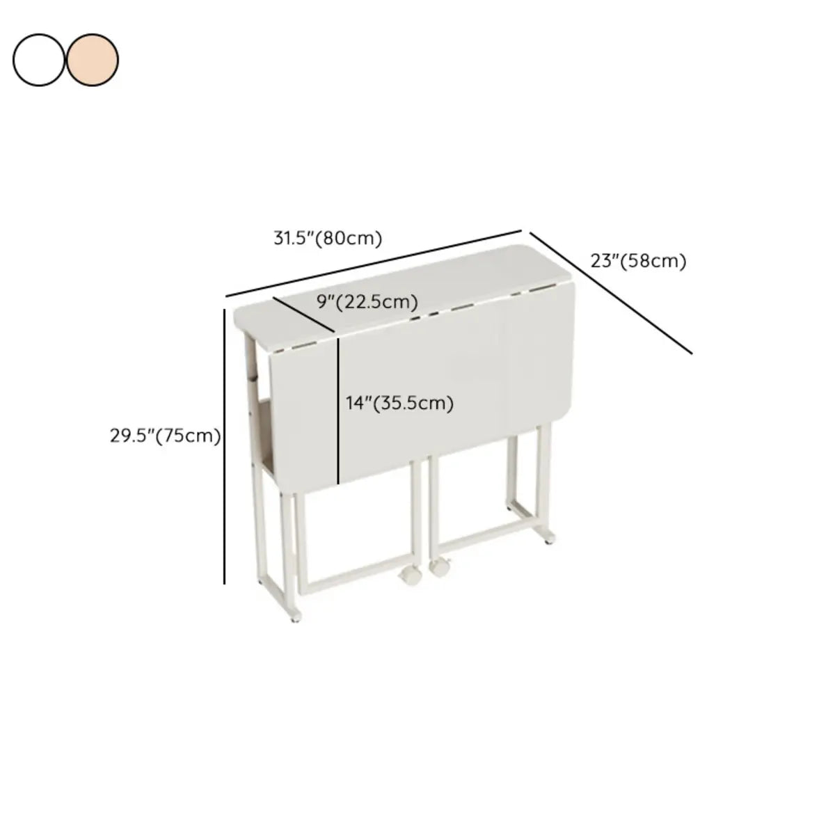 Ergonomic White Wood Foldable Writing Desk with Casters