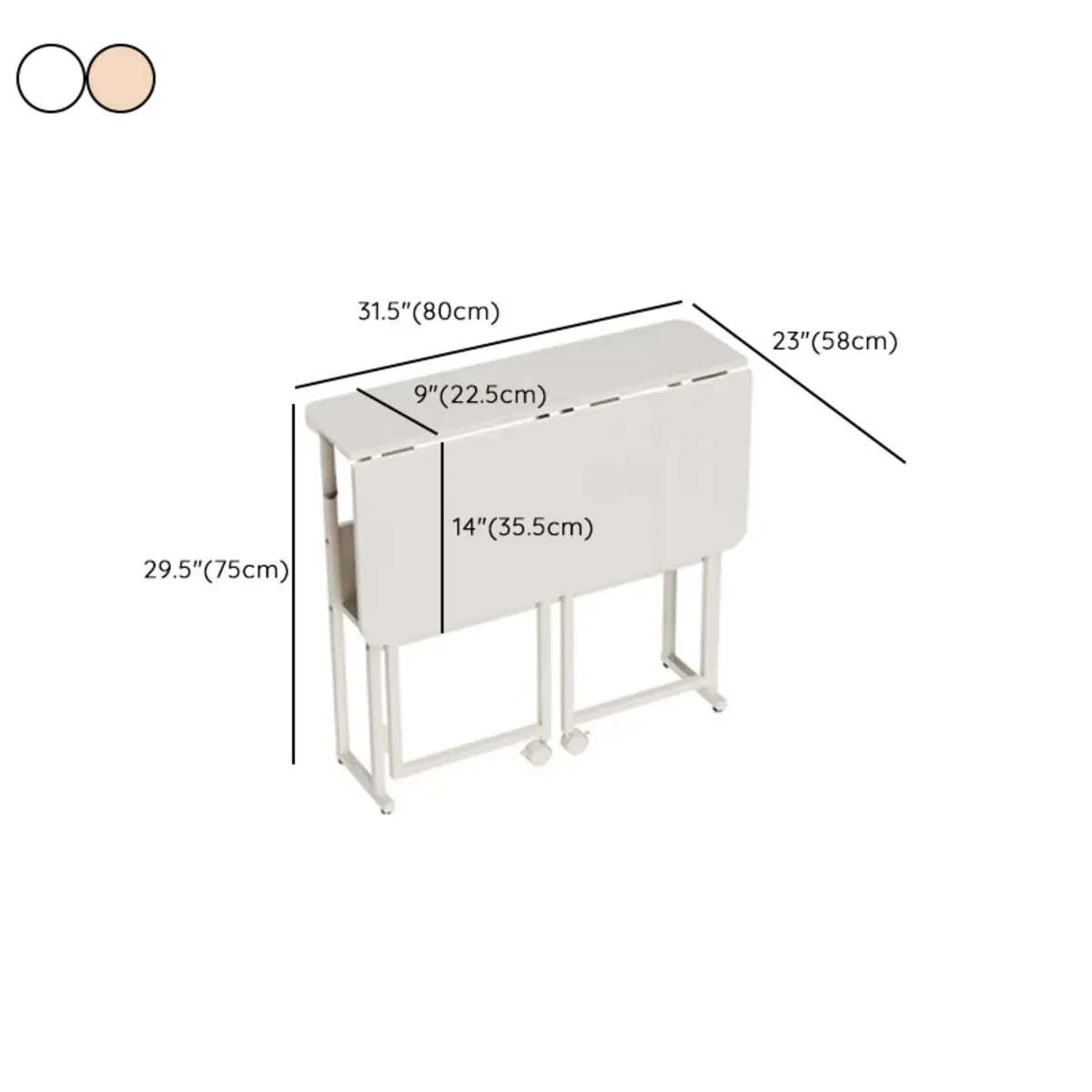 Ergonomic White Wood Foldable Writing Desk with Casters