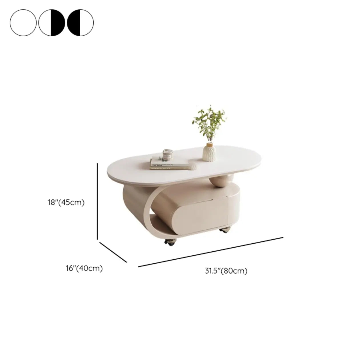 Modern Rolling Storage Coffee Table — White/ Black