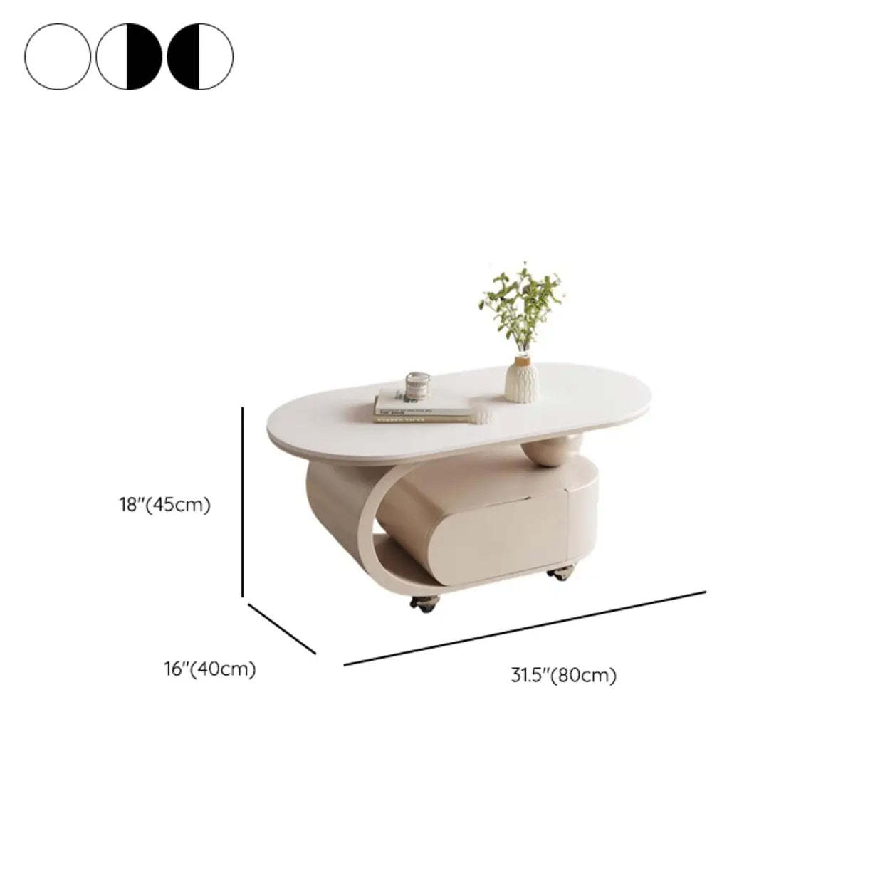 Modern Rolling Storage Coffee Table — White/ Black