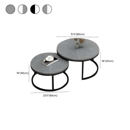 Stone Round Metal-Frame Nesting Coffee Tables — Grey / Black