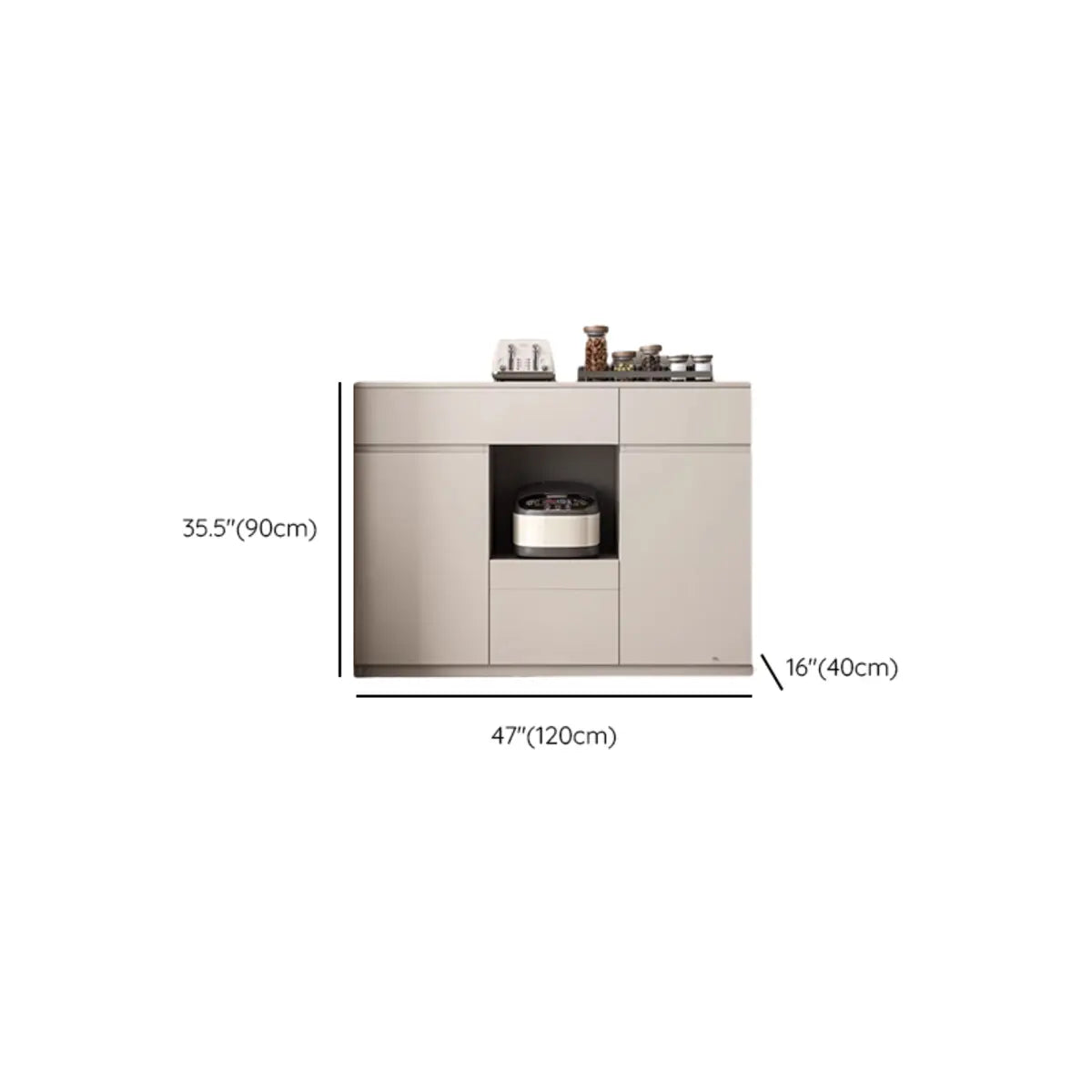 Contemporary Dove Gray Wood Large Open Sideboard