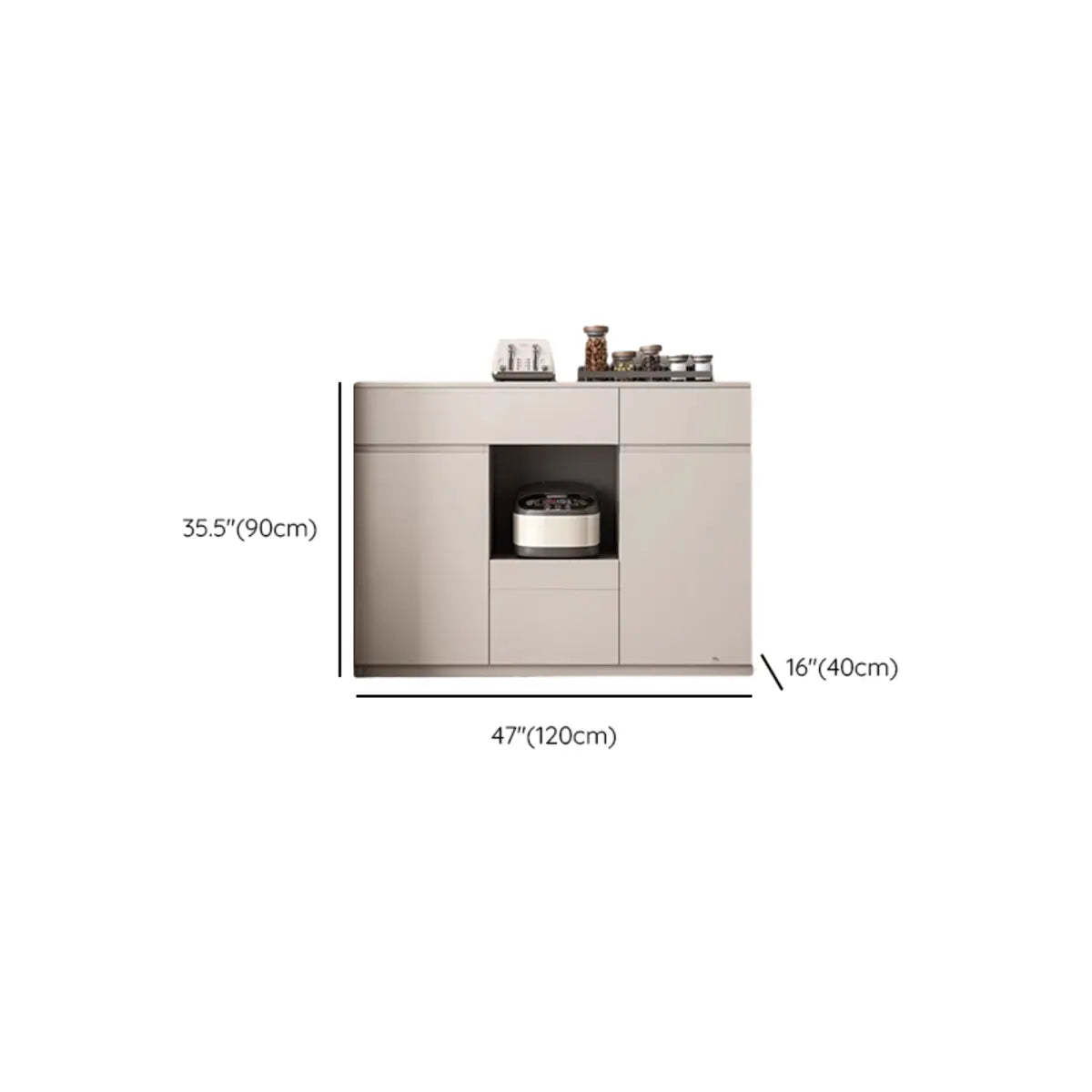 Contemporary Dove Gray Wood Large Open Sideboard