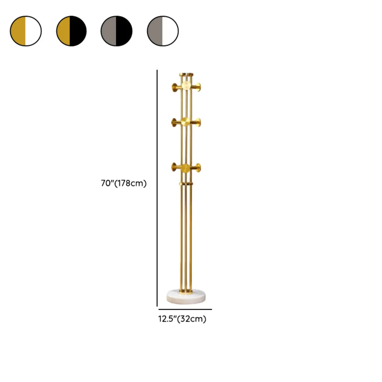 Tall Gold-Black Metal Freestanding Coat Rack